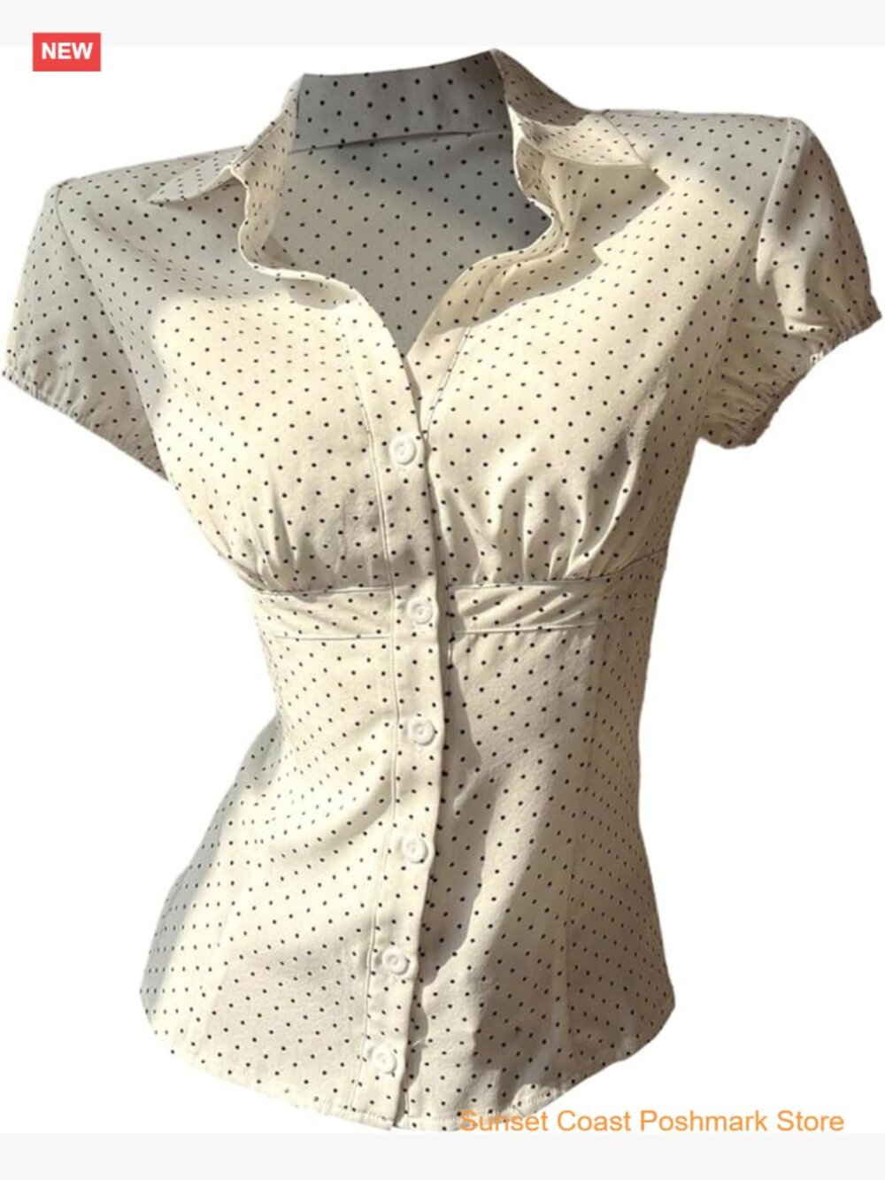 Polka Dot Button Down Short Sleeve Blouse Fitted Y2K Top